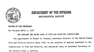 New England Man Named Aide to Fish and Wildlife Commissioner April 2, 1957 B