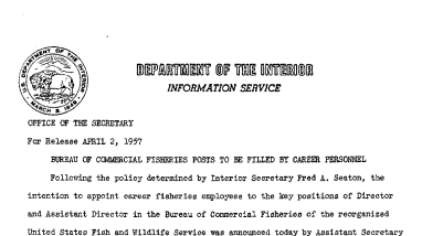 Bureau of Commercial Fisheries Posts to Be Filled by Career Personnel April 2, 1957 C