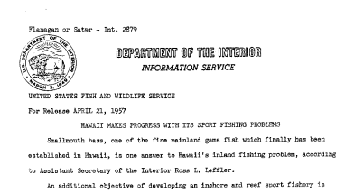 Hawaii Makes Progress With Its Sport Fishing Problems April 21, 1957 B
