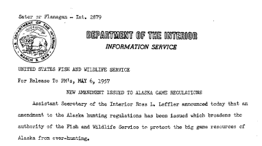 New Amendment Issues to Game Regulations May 6, 1957