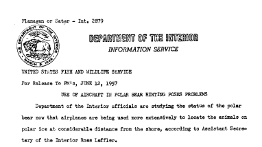Use of Aircraft in Polar Bear Hunting Poses Problems June 12, 1957 A