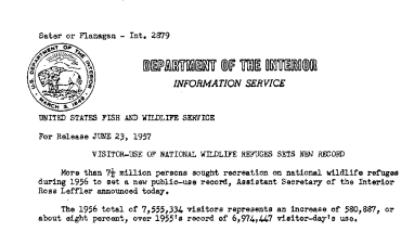 Visitor-Use of National Wildlife Refuges Sets New Record June 23, 1957