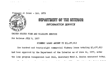 Fishery Loaans Amount to $3,457,813 July 9, 1957