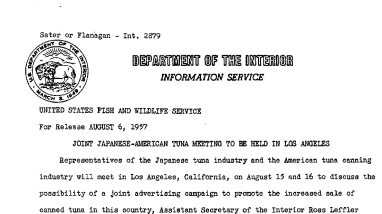 Joint Japanese-American Tuna Meeting to Be Held in Los Angeles August 6, 1957