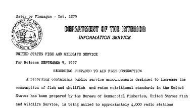 Recording Prepared to Aid Fish Consumption September 9, 1957