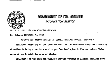Serious Red Salmon Problem in Alaska Recieves Special Attention November 26, 1957 B