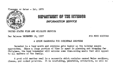 A Quick Casserole for Christmas Shoppers December 19, 1957