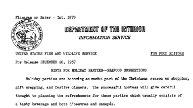 Hints for Holiday Parties--Seafood Suggestions December 20, 1957