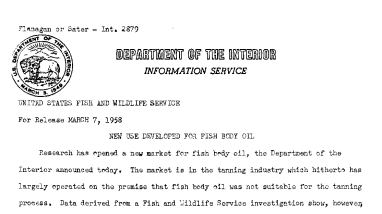 New Use Developed for Fish Body Oil March 7, 1958