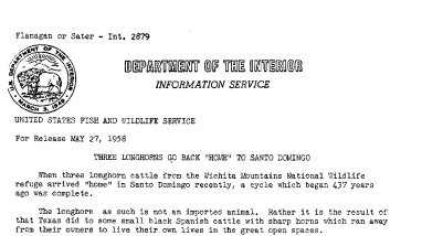 Three Longhorns Go Back "Home" to Santo Domingo May 27, 1958