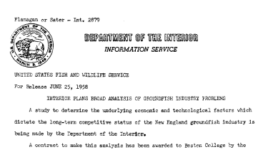 Interior Plans Broad Analusis of Groundfish Industry Problems June 25, 1958