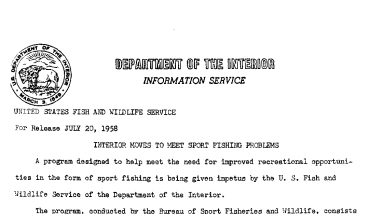 Interior Moves to Meet Sport Fishing Problems July 20, 1958