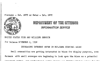 Increasing Interest Shown in Big-Game Disposal Sales November 2, 1958
