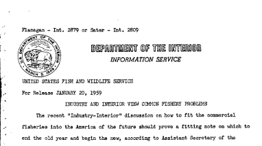 Industry and Interior View Common Fishery Problems January 20, 1959 B