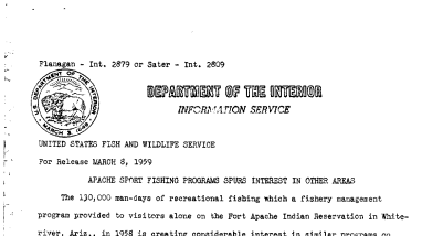 Apache Sport Fishing Programs Spurs Interest in Other Areas March 8, 1959 A