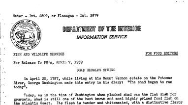 Shad Heralds Spring April 7, 1959