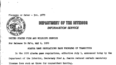 Alaska Game Regulations Ease Problems of Transition May 6, 1959
