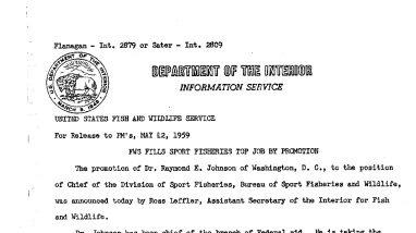 FWS Fills Sport Fisheries Top Job by Promotion May 12, 1959 B