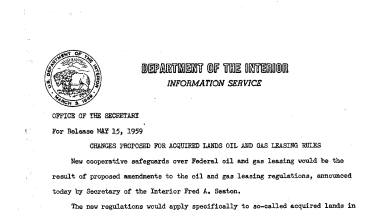 Changes Proposed for Acquired Lands Oil and Gas Leasing Rules May 15, 1959 B