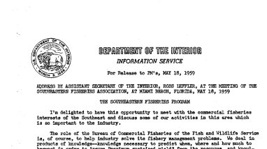 Address by Asst. Sec., Ross Leffler, at the Meeting of the Southeastern Fisheries Association, at Miami, Florida May 18, 1959