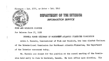 Suomela Named Chairman of Northwest Atlantic Fisheries Commission June 17, 1959