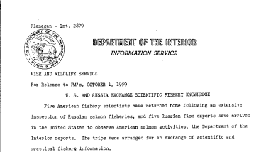 U. S. and Russia Exchange Scientific Fishery Knowledge October 1, 1959