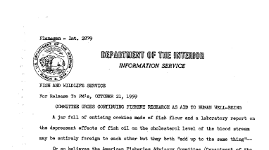 Comittee Urges Continuing Fishery Research as Aid to Human Well-Being October 21, 1959