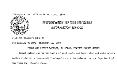 Films and Recipe Booklet, in Color, Feature Canned Salmon December 14, 1959