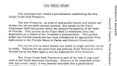 Proclamation Establishing Key Largo Coral Reef Preserve--March 16,1960