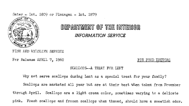 Scallops --A Treat for Lent--April 7, 1960