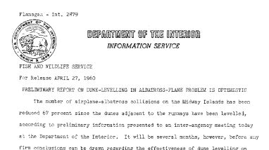 Preliminary Report on Dune-Levelling in Albatross-Plane Problem Is Optimistic April 27,1960