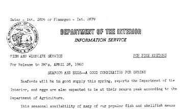 Seafood and Eggs--A Good Combination for Spring--April 28,1960
