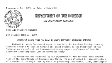 Erior Seeks Ways to Help Fishing Industry Increase Exports--June 24,1960