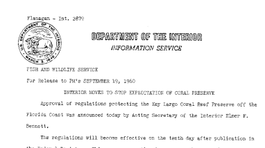 Interior Moves to Stop Exploitation of Coral Preserve--September 19, 1960