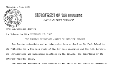 Two Russian Scientists Arrive on Pribilof Islands--September 27,1960