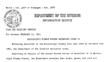 Mississippi Flyway Winter Count Up--February 13, 1961