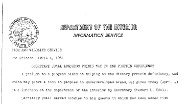 Secretary Udall Luncheon Points Way to End Protein Deficiency--April 4, 1961