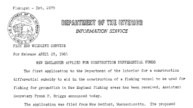 New Englander Applies for Construction Differential Funds--April 25, 1961
