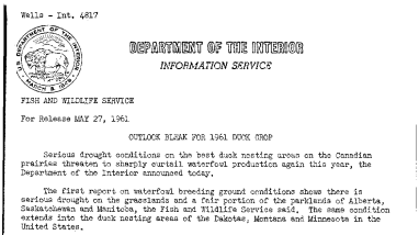 Outlook Bleak for 1961 Duck Crop--May 27, 1961