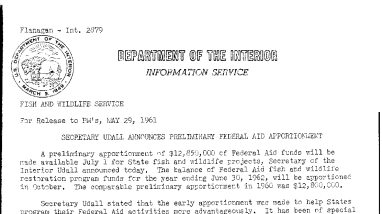Secretary Udall Announces Preliminary Federal Aid Appointment--May 29, 1961