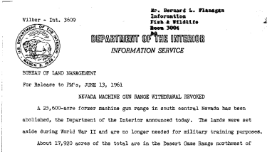 Nevada Machine Gun Range Withdrawal Revoked--June 13, 1961