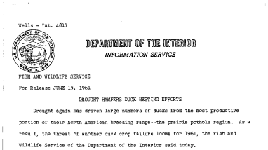 Drought Hampers Duck Nesting Efforts--June 15, 1961