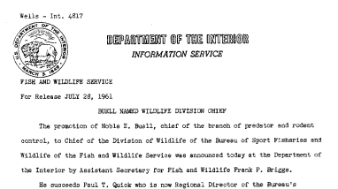 Buell Named Wildlife Division Chief--July 28, 1961