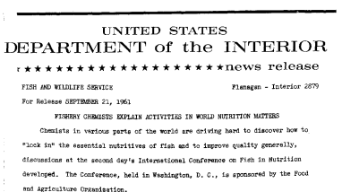 Fishery Chemists Explain Activities in World Nutrition Matters--September 21, 1961