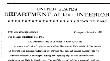 Fao Conference Differ on Ocean,s Food Potential--September 21, 1961