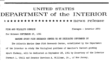 Marine Sport Fish Research Center to Be Dedicated September 28--September 25, 1961