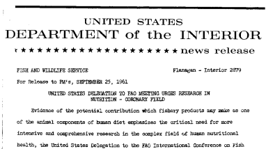 United States Delegation to Fao Meeting Urges Research in Nutrition-Coronary Field--September 25, 1961