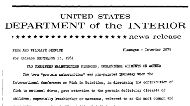 Fao Considers Malnutrition Diseases; Cholesterol Ailments on Agenda--September 25, 1961