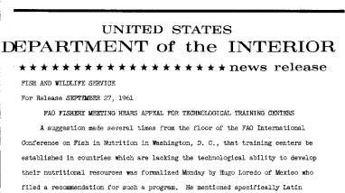 Fao Fishery Meeting Hears Appeal for Technological Training Centers--September 27, 1961