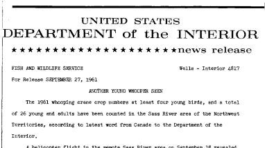 Another Whooper Seen--September 27, 1961